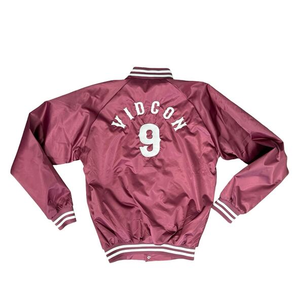 Vidcon 9 Burgundy Red Embroidered Satin Cardinal Bomber Jacket Size S Creator - Picture 1 of 12